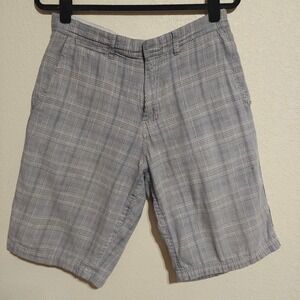 Element Mens Grey Plaid Skater Shorts Adjustable Waist Y2K Blue Cotton Size 33